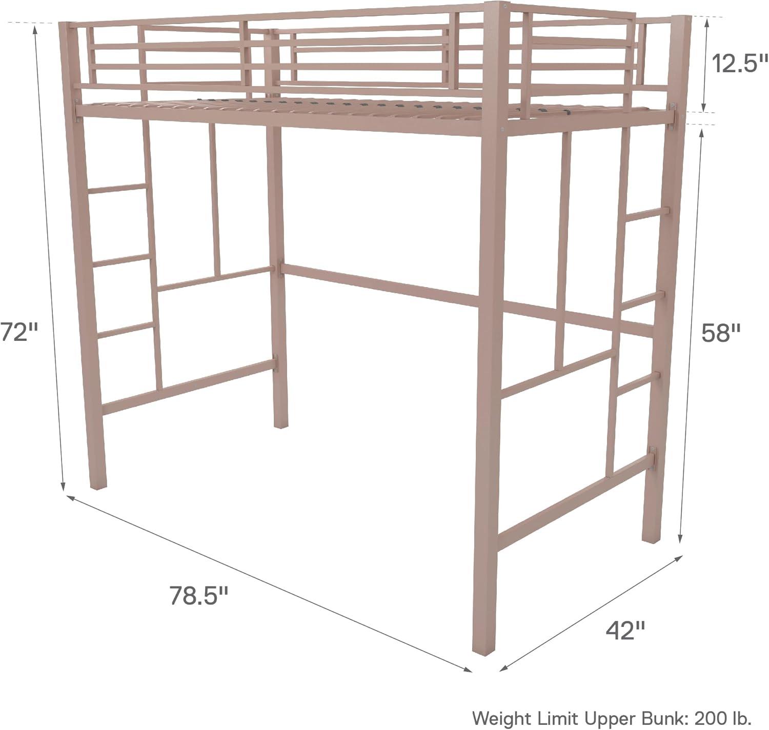 Your Zone Brittain Twin Metal Loft Bed, Pink