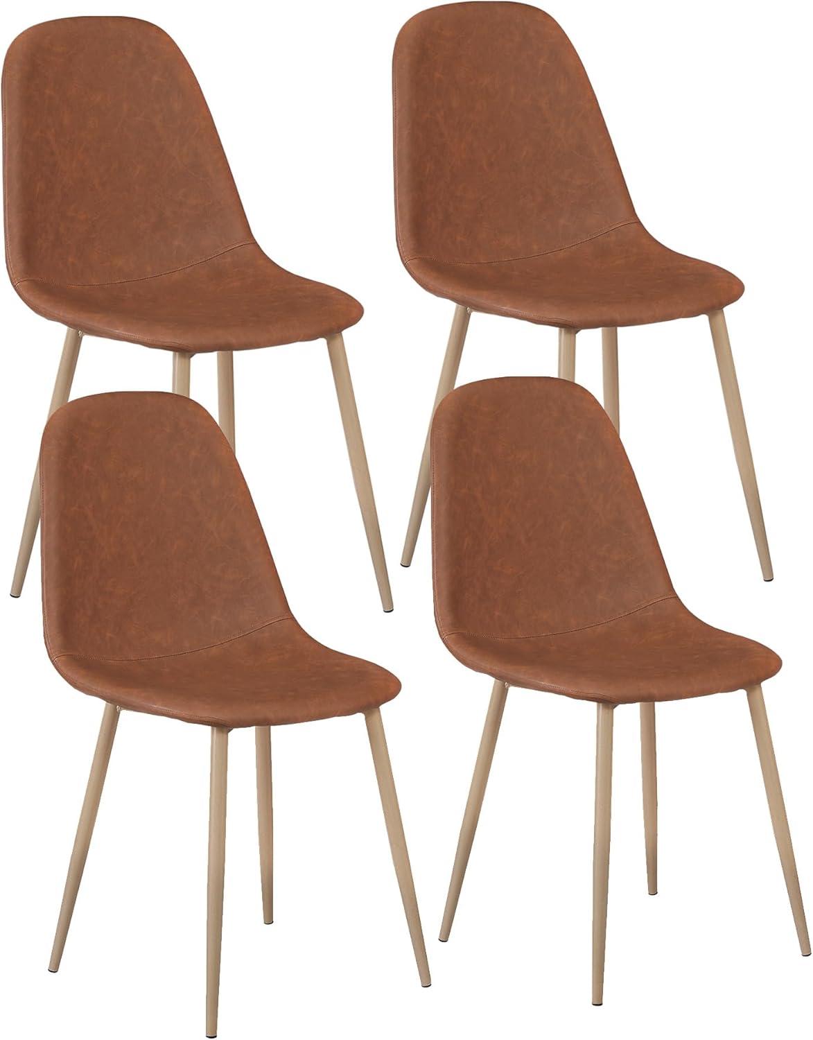 ZENSTYLE 4 Pieces Dining Seats PU Cushion Side Chairs, Brown