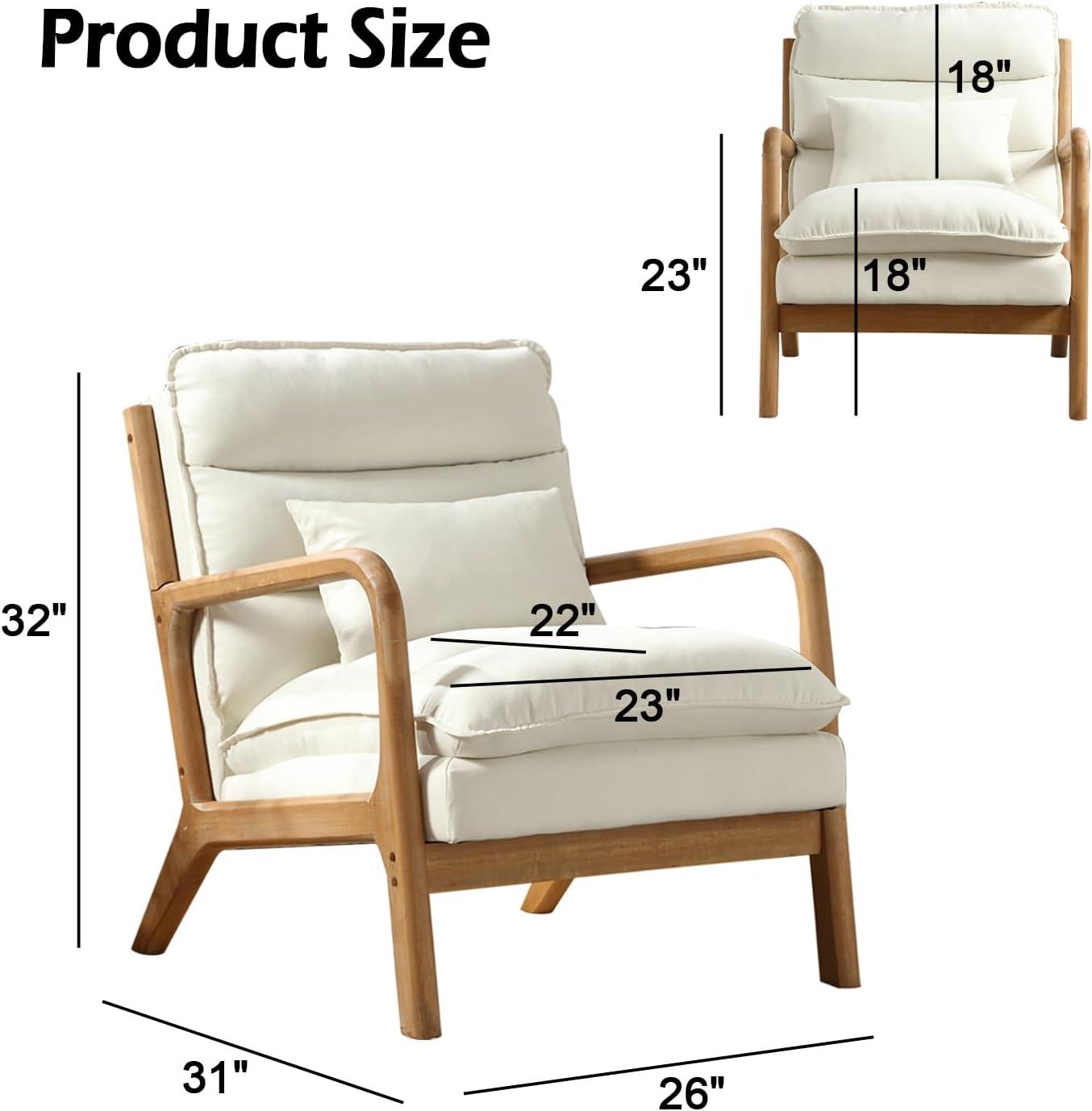 YODOLLA  Fabric Accent Chair Mid-Century Modern Upholstered Arm Chair Set of 2 for Living Room in White