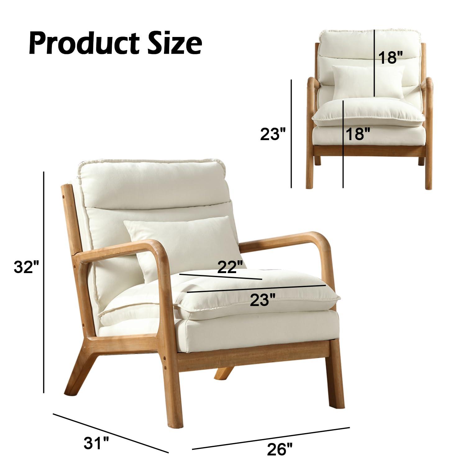 YODOLLA  Fabric Accent Chair Mid-Century Modern Upholstered Arm Chair Set of 2 for Living Room in White