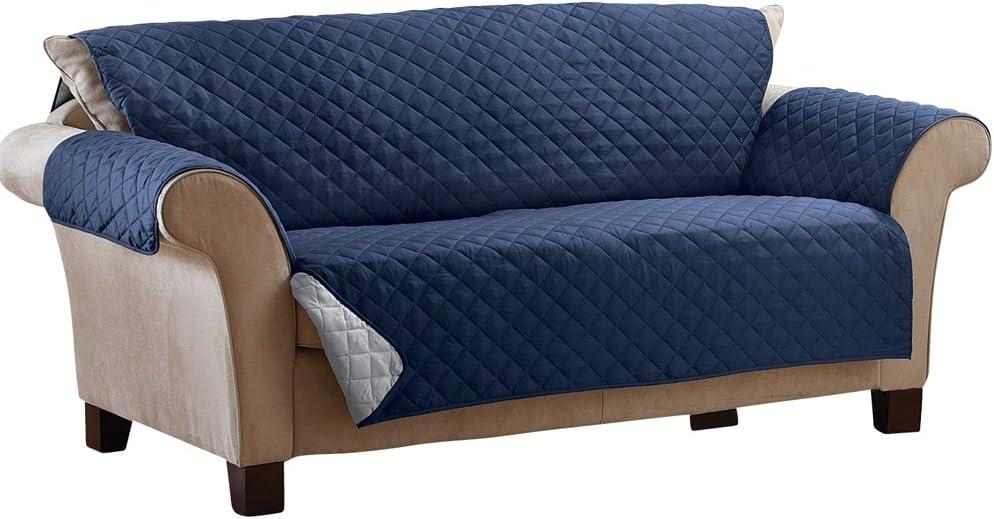 Collections Etc Reversible Quilted Furniture Cover Sofa Navy/Silver Unisex