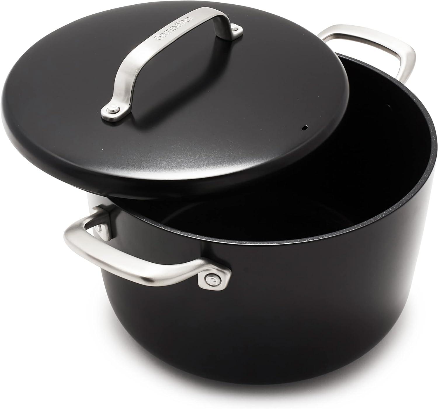 8QT Black Ceramic Nonstick Stock Pot with Stainless Steel Lid