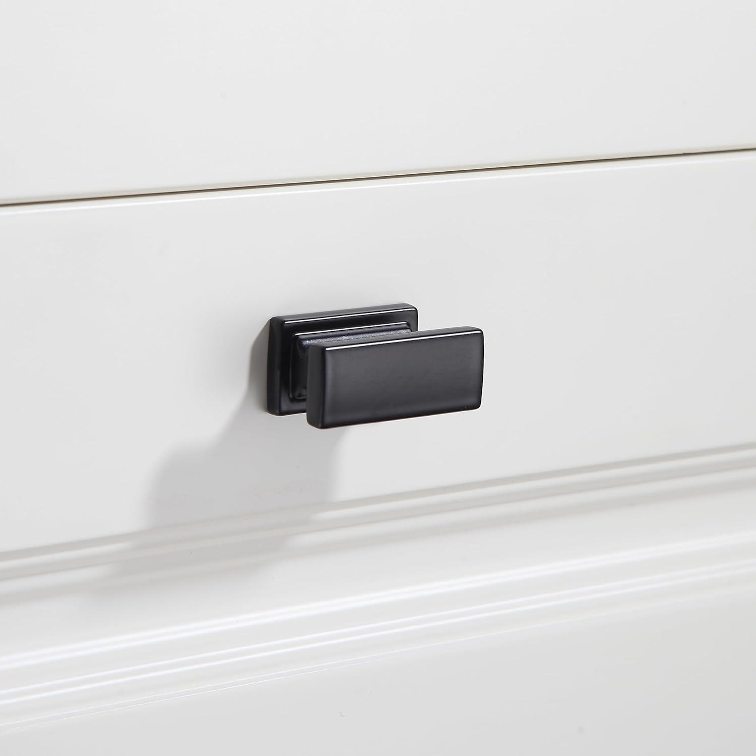 Matte Black Square Zinc Cabinet Knobs with Mounting Hardware