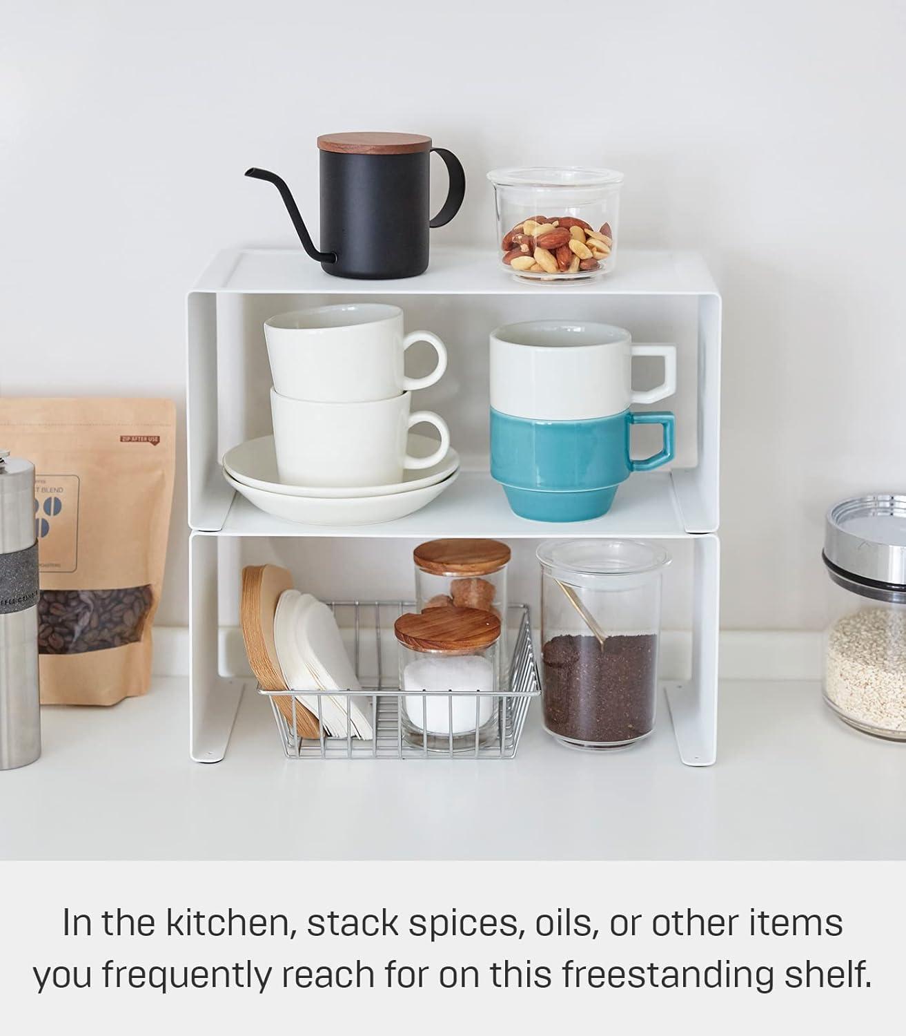 Tower Yamazaki Home Stackable Kitchen Rack, Storage Organizer Counter Shelf, Small, Stack up to Two