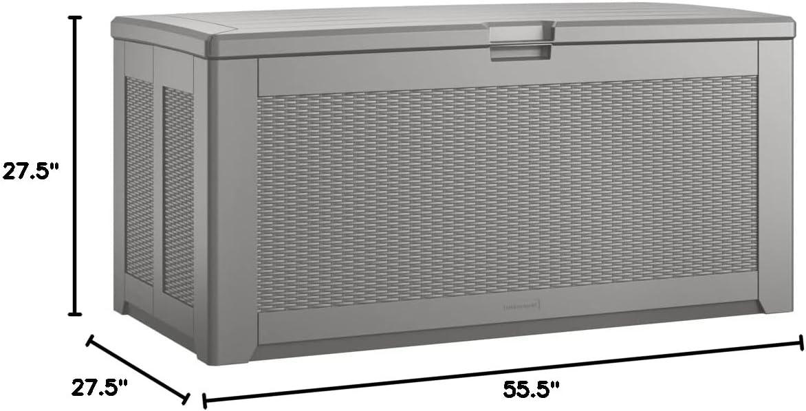 Rubbermaid Deck Box, Extra Large, 134 Gallon, Light Grey, 48lb, 58'L x 11"W x 31.5"H