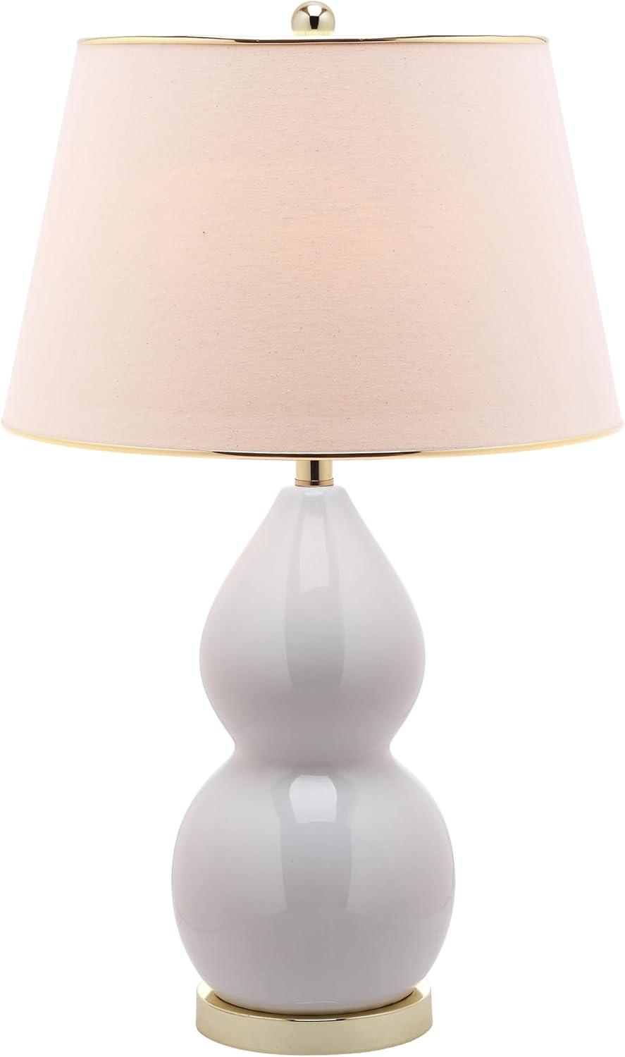 SAFAVIEH Lighting Collection Jill Modern Contemporary White Double Gourd Ceramic 27-inch Bedroom Living Room Home Office Desk Nightstand Table Lamp (LED Bulbs Included)