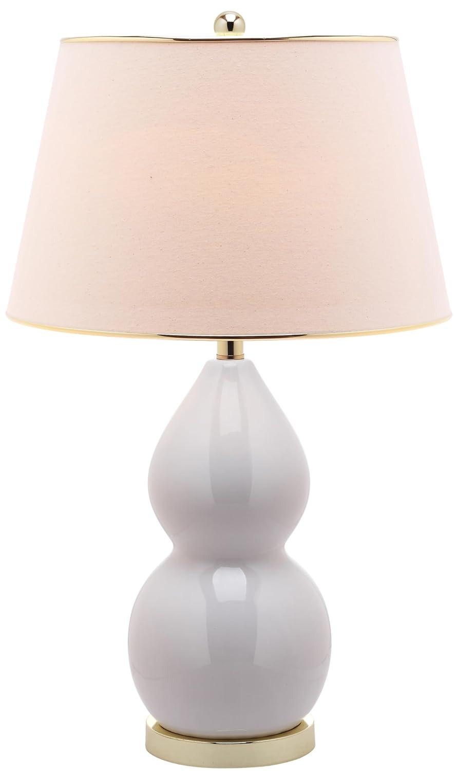 SAFAVIEH Lighting Collection Jill Modern Contemporary White Double Gourd Ceramic 27-inch Bedroom Living Room Home Office Desk Nightstand Table Lamp (LED Bulbs Included)