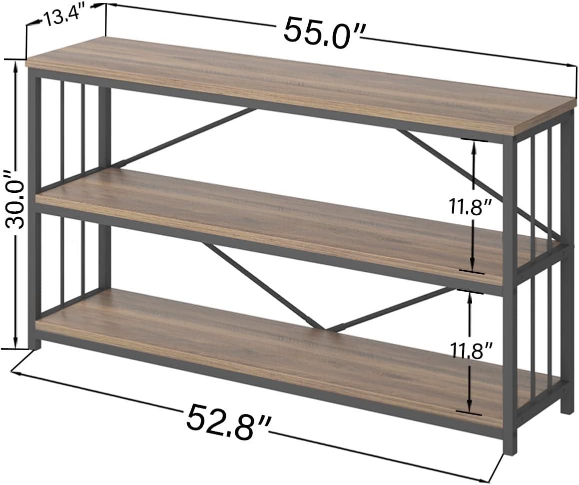 Rustic Oak 55 Inch Industrial Wood Metal Console Table with Storage