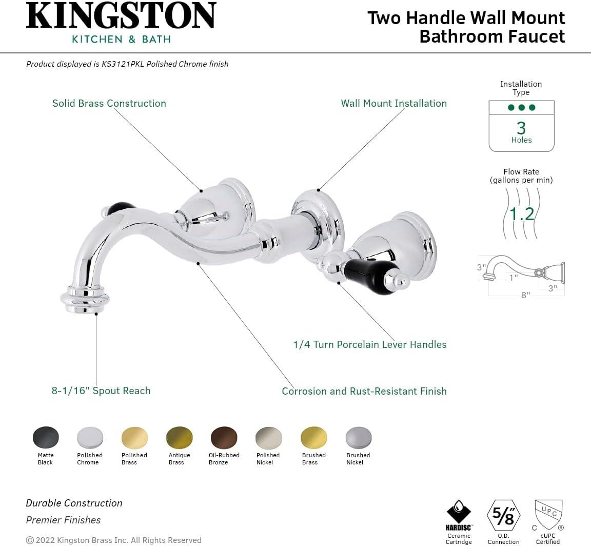 Kingston Brass Duchess Two-Handle Wall Mount Bathroom Faucet