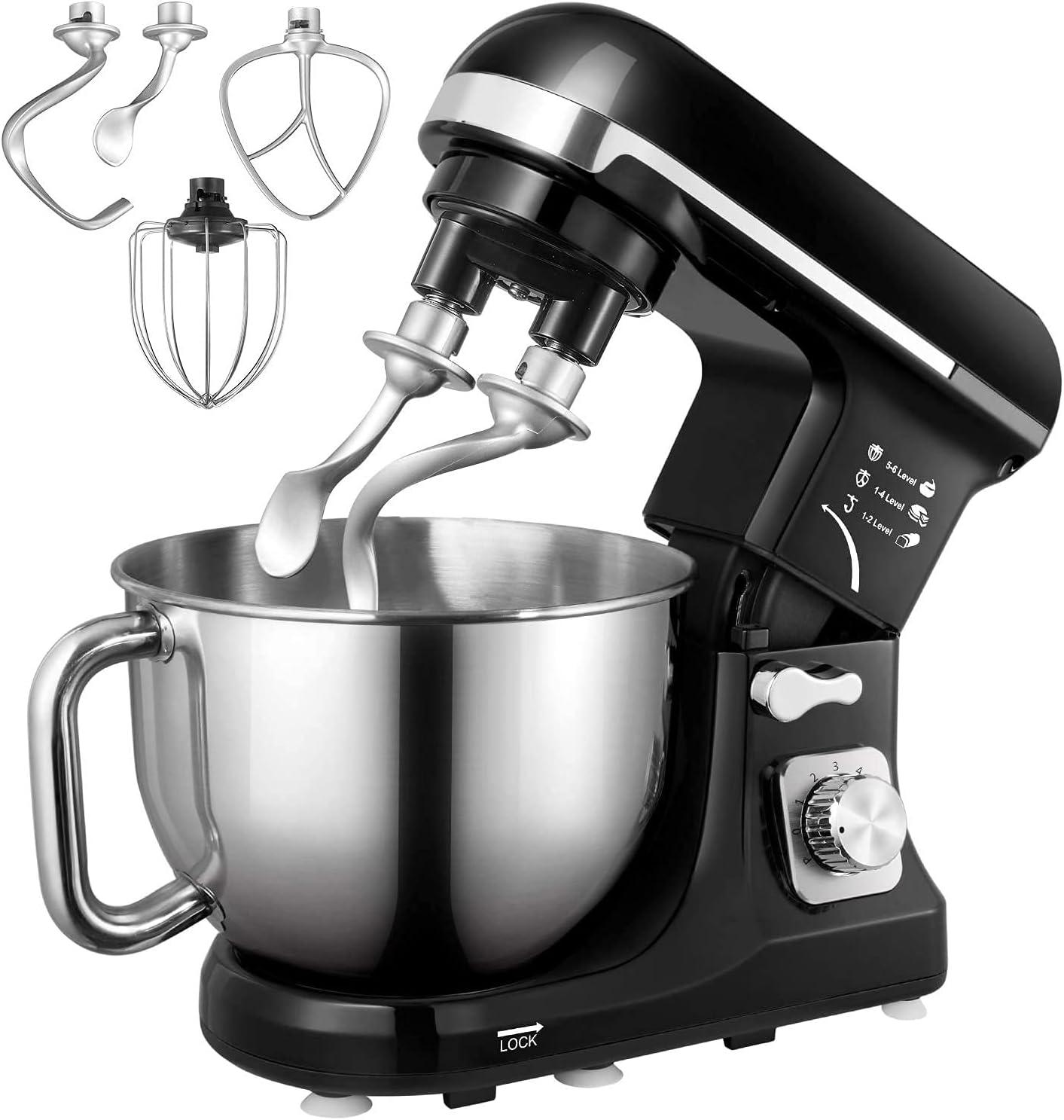 Black 5.5Qt Stainless Steel Bowl Stand Mixer with Double Hook