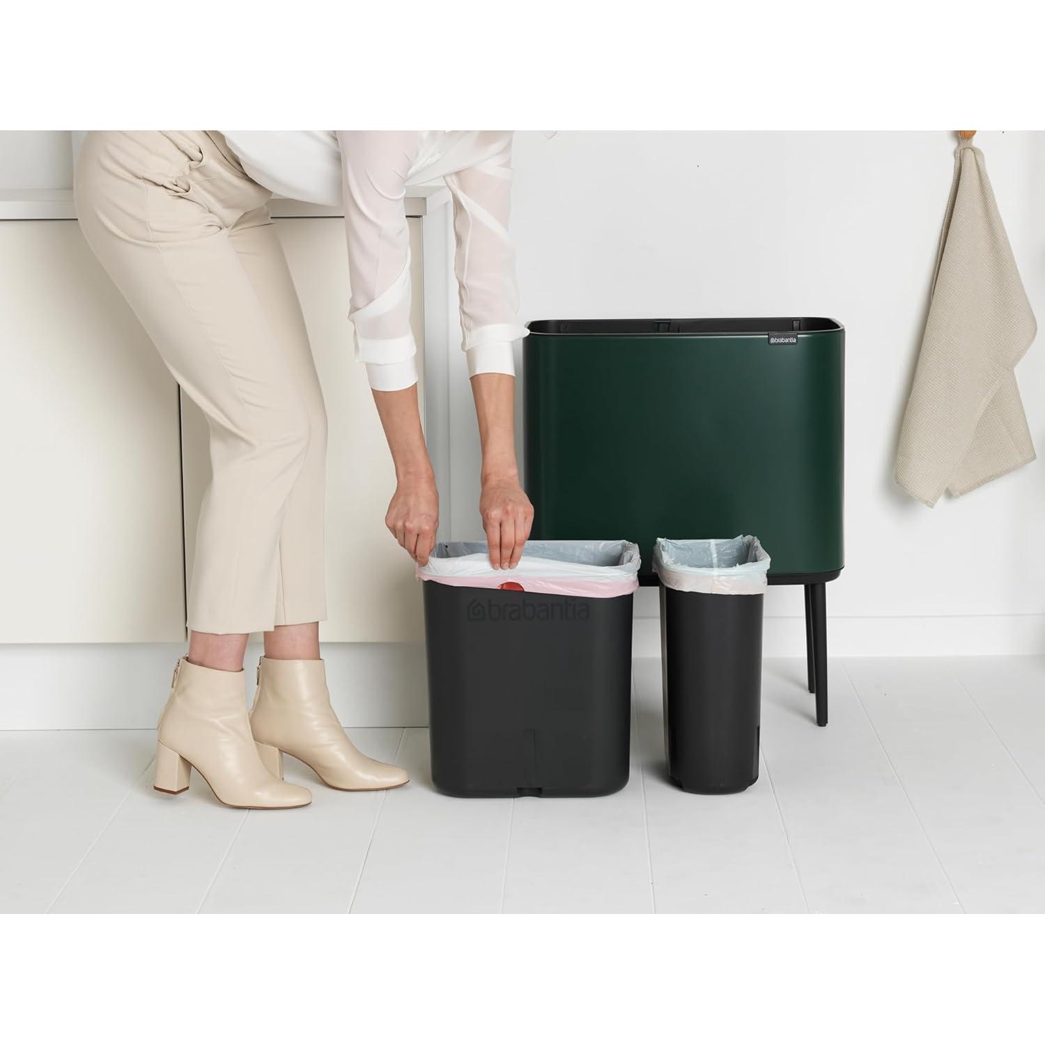 Brabantia Bo Touch Top Dual Compartment Recycling Trash Can, 3 + 6 Gallon (9 Gallon Capacity)