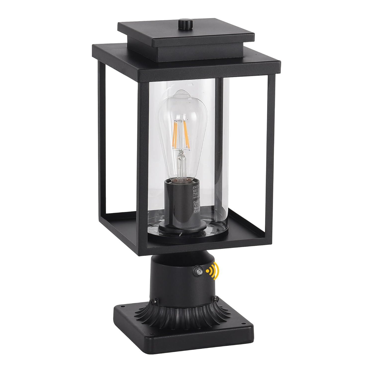 Dusk to Dawn Outdoor Post Light Hardwired, Black Lamp Post Lights with Pier Mount Base, Waterproof Exterior Lamp Post Lantern with Clear Class, Pole Light for Garden Yard Patio Pathway