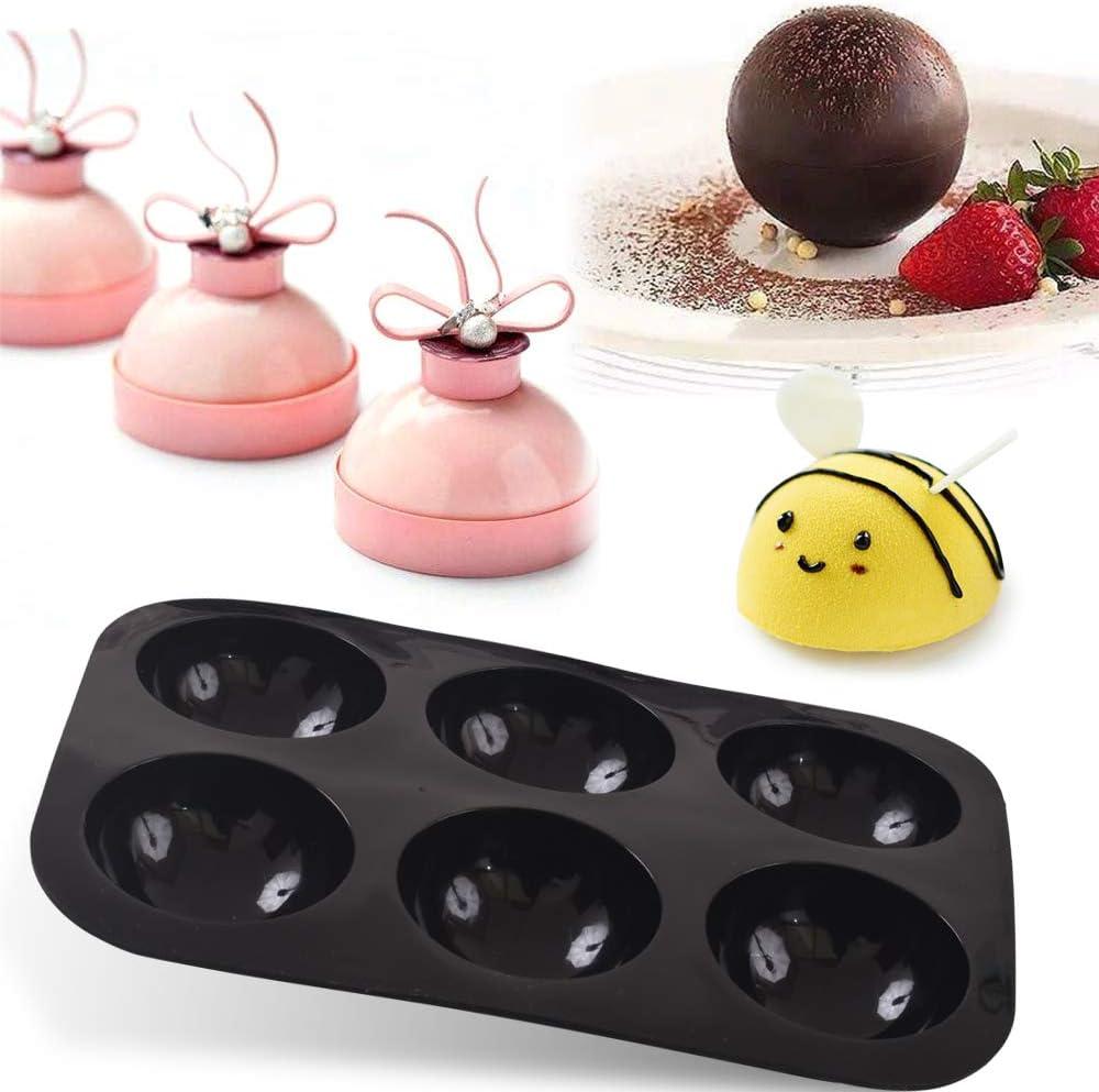 Newk 6 Holes Semi Sphere Silicone Mold, 6 Packs 6-Cavity Half Sphere Mold for Making Chocolate Bomb, Cake, Jelly, Pudding, Dome Mousse - Black