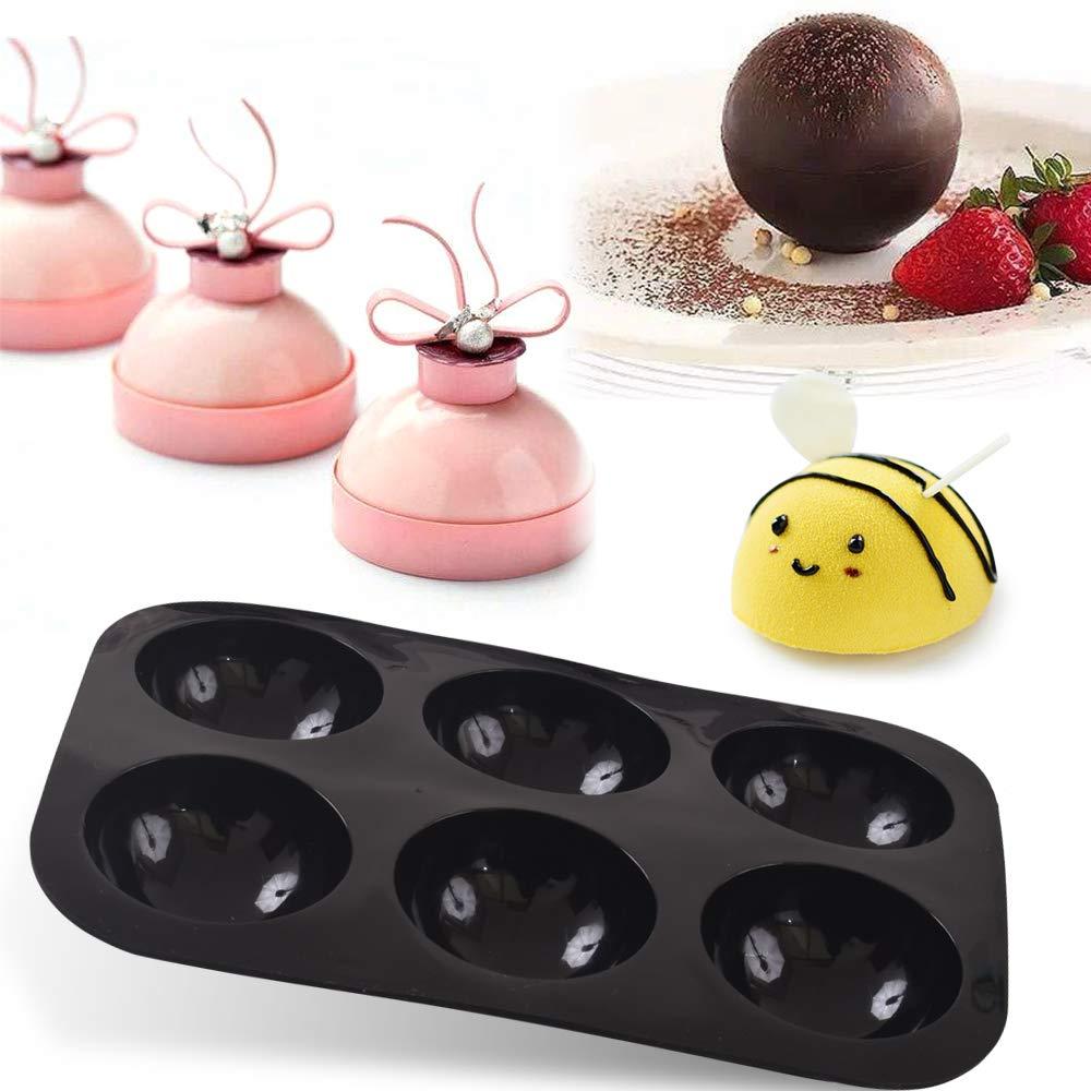 Newk 6 Holes Semi Sphere Silicone Mold, 6 Packs 6-Cavity Half Sphere Mold for Making Chocolate Bomb, Cake, Jelly, Pudding, Dome Mousse - Black