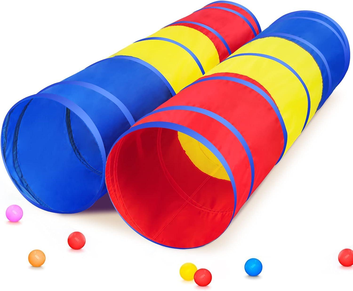 PigPigPen Pop Up Play Tunnel Tent for Toddlers Babies or Dogs, Indoor & Outdoor Toys for Kids Backyard Playset. (Red,Yellow,Blue)