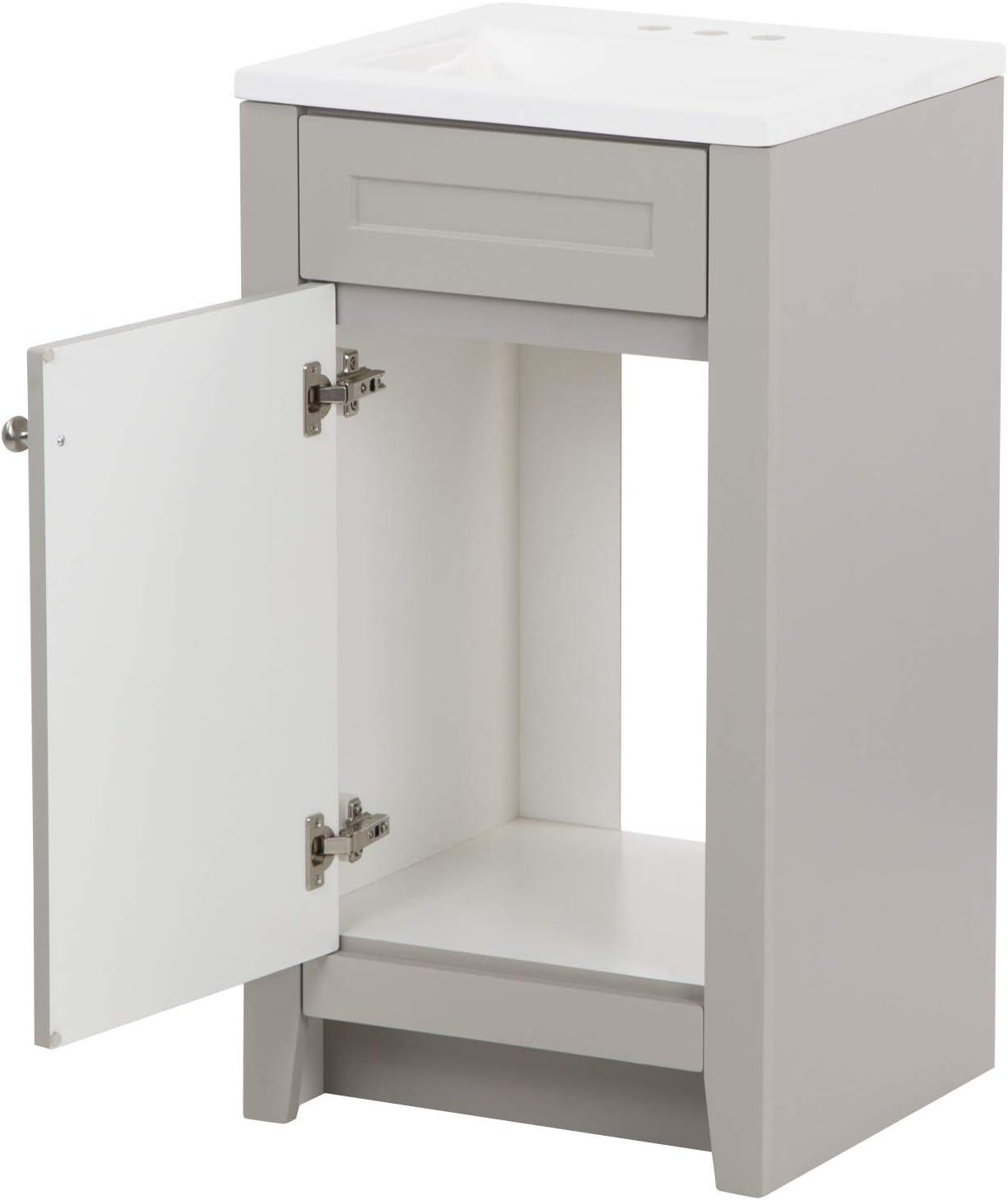 Gray Shaker Style Freestanding Bathroom Vanity with White Sink