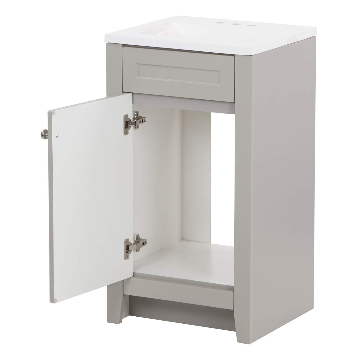 Spring Mill Cabinets Wyre 18 Inch Bathroom Vanity with White Single Sink Top, 1-Door Cabinet, 18.5" W x 16.68" D x 33.13" H, Gray