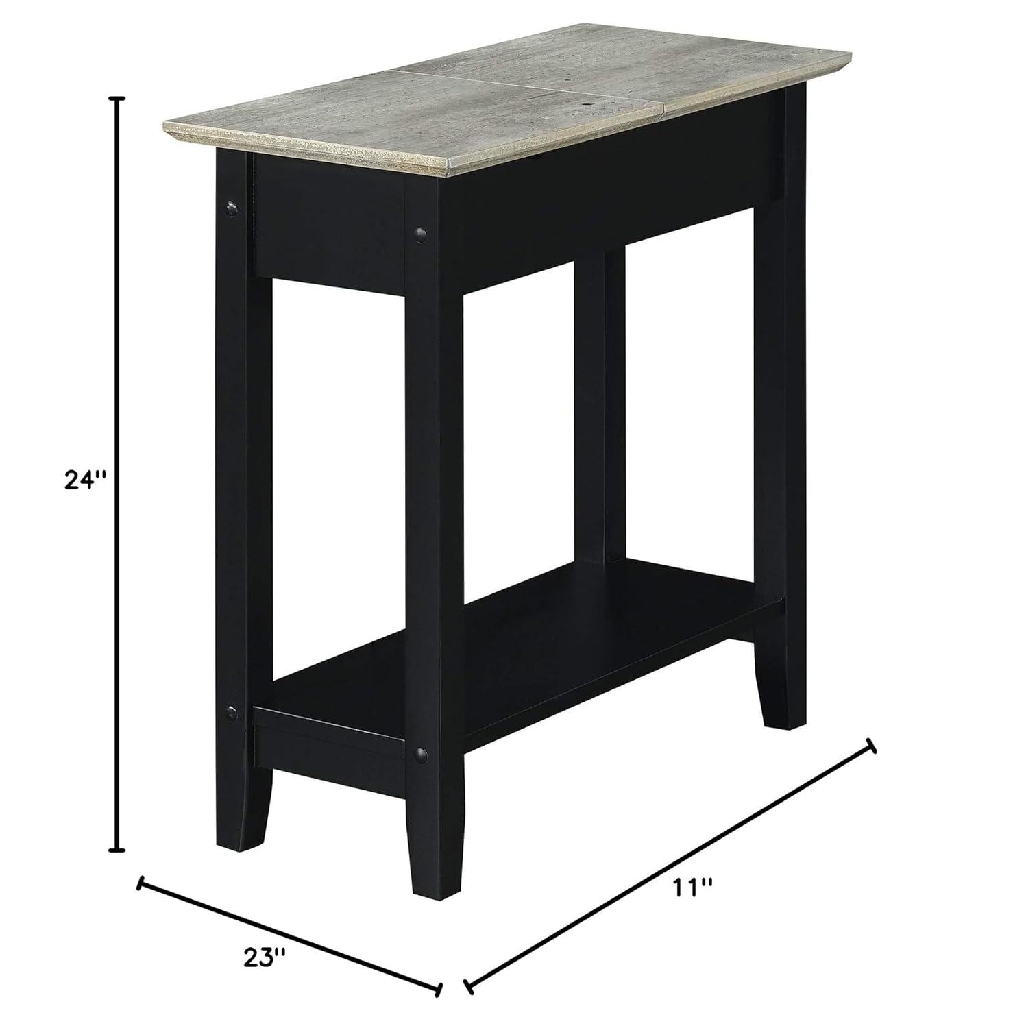 Convenience Concepts American Heritage Flip Top End Table with Charging Station, Faux Birch/Black