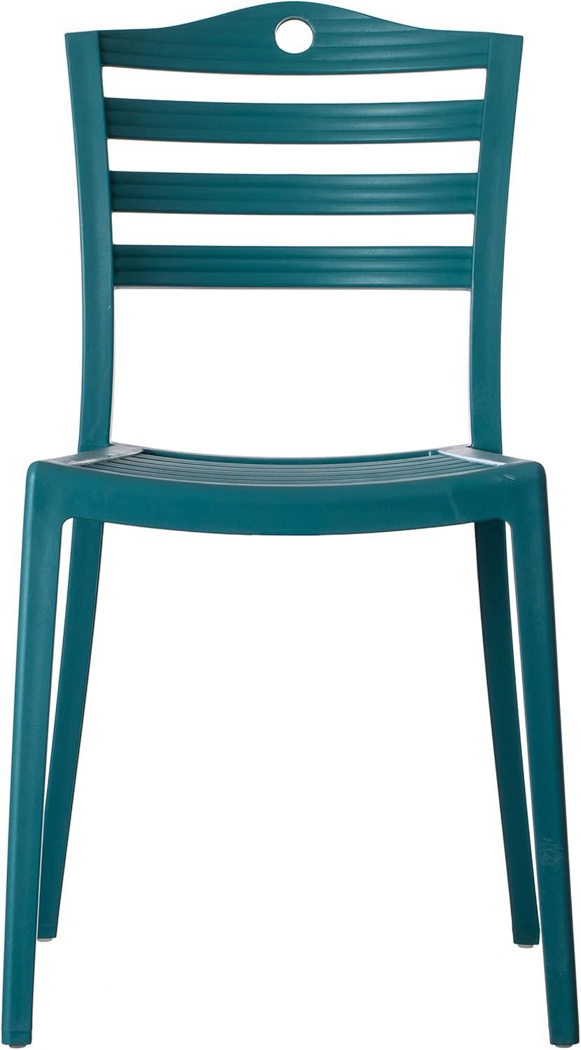 Fabulaxe Plastic Dining Chair with Ladderback Design, Blue