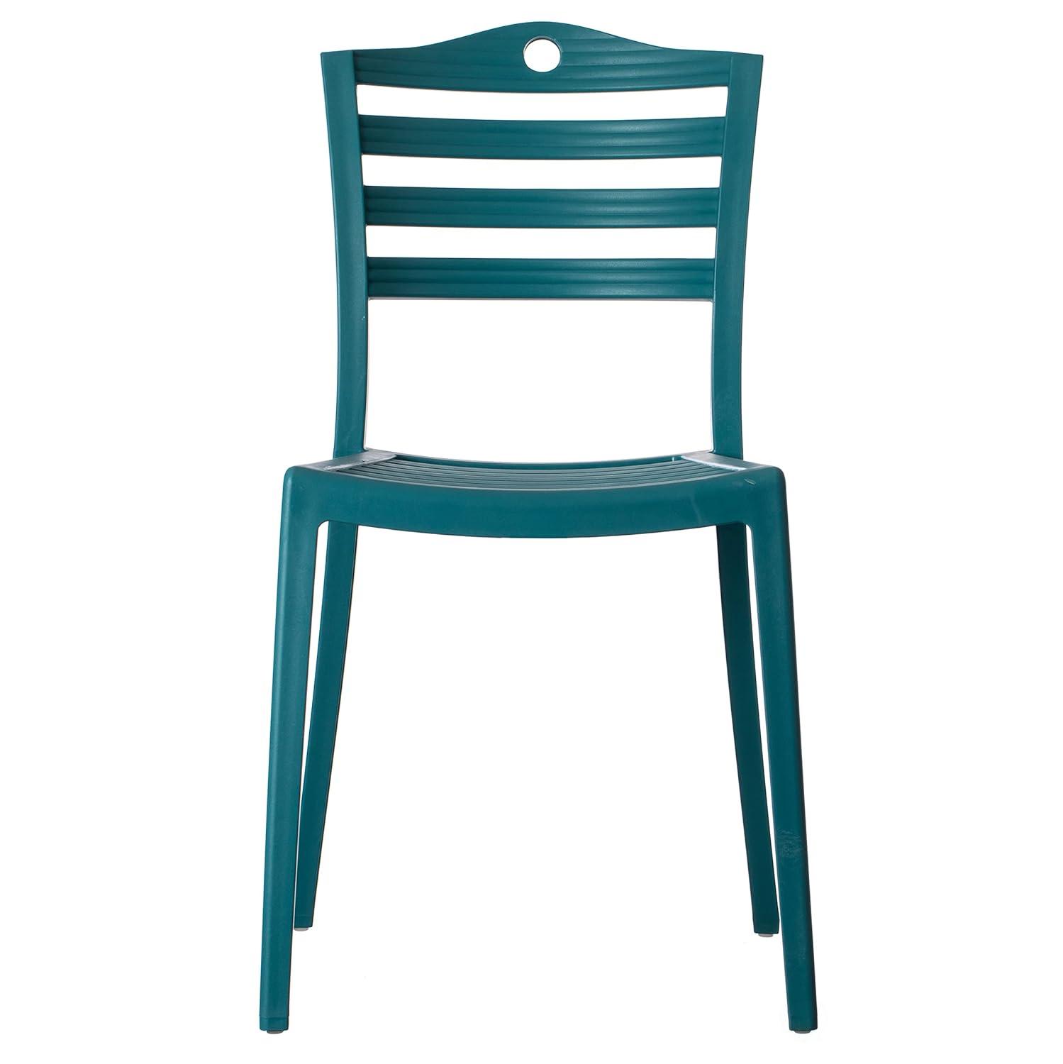 Fabulaxe Plastic Dining Chair with Ladderback Design, Blue