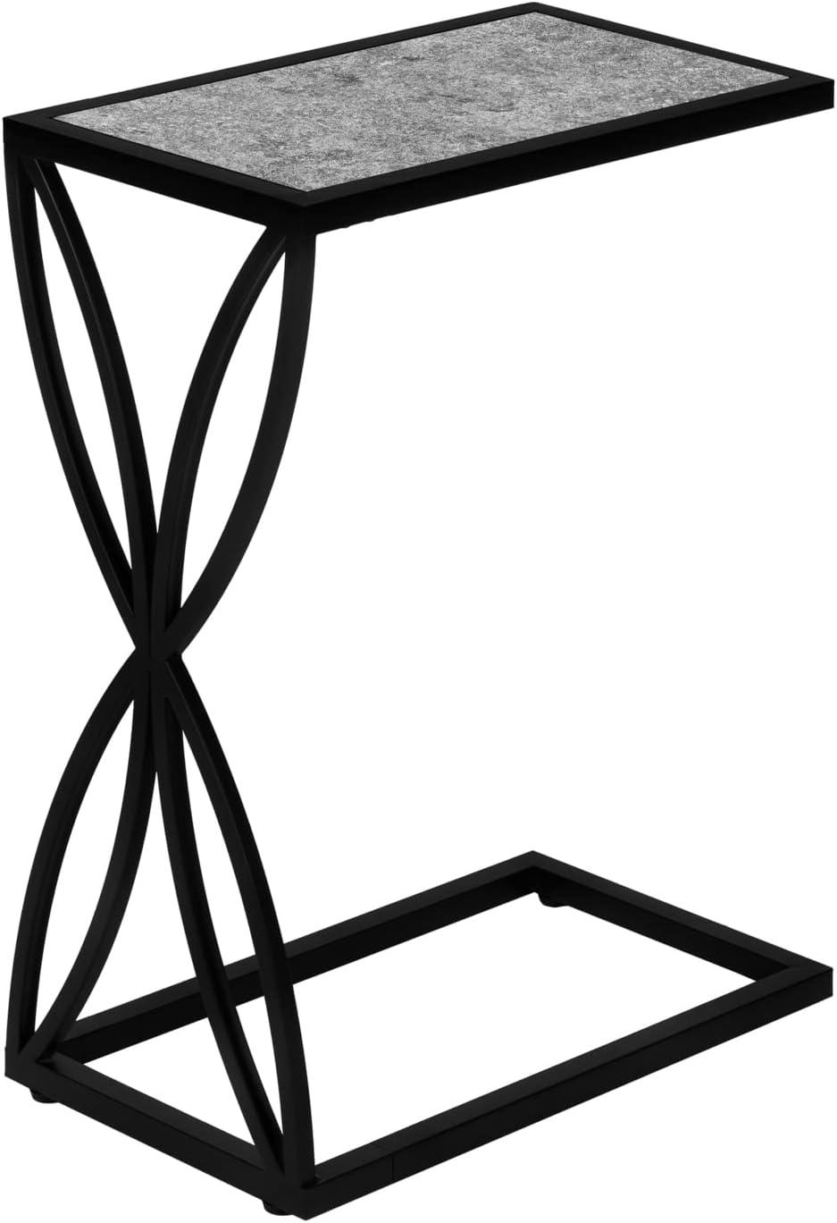 Accent Table, C-shaped, End, Side, Snack, Living Room, Bedroom, Metal, Laminate, Grey, Black