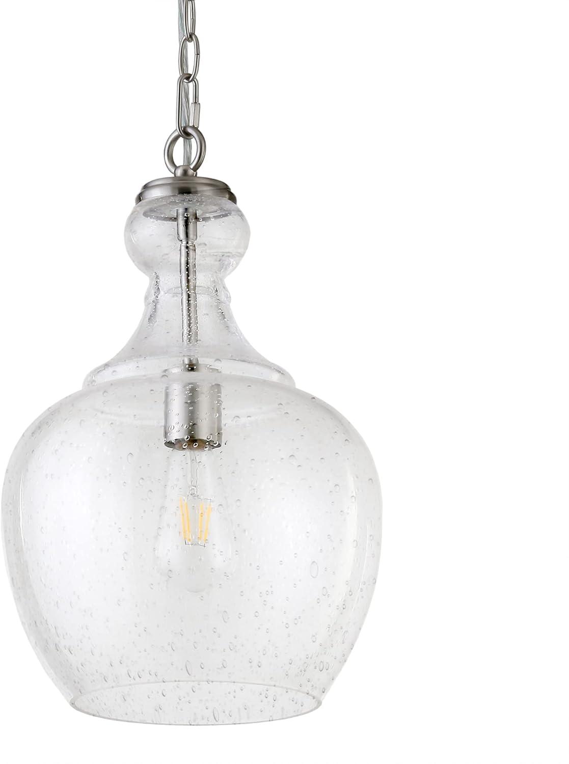Evelyn&Zoe 11" Brushed Nickel Finish Metal/Glass Pendant