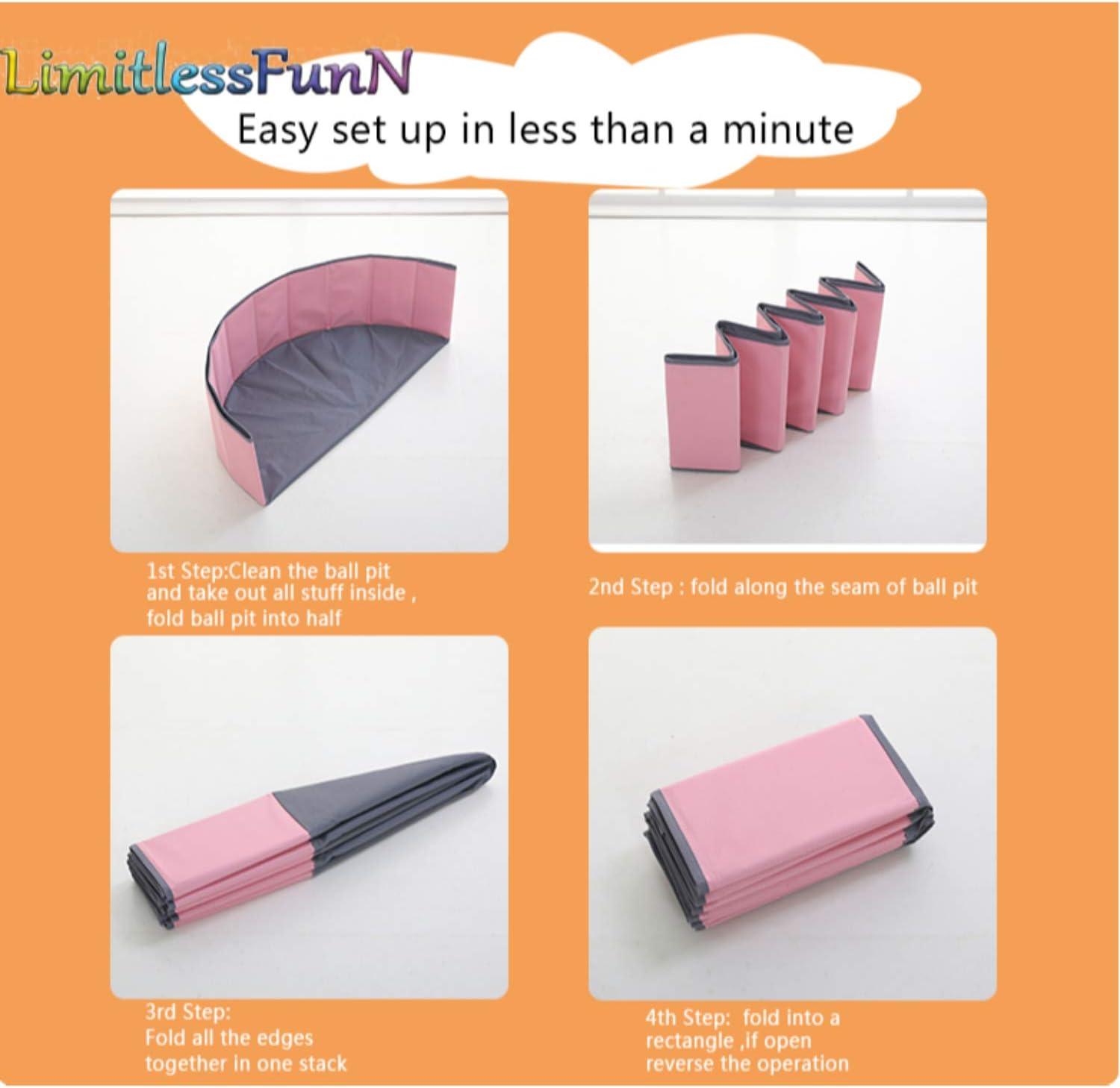 LimitlessFunN Foldable Double Layer Oxford Cloth Kids Ball Pit, Play Ball Pool with Storage Bag (Balls Not Included) Playpen for Baby Toddlers (48 Inch, Large, Pink)