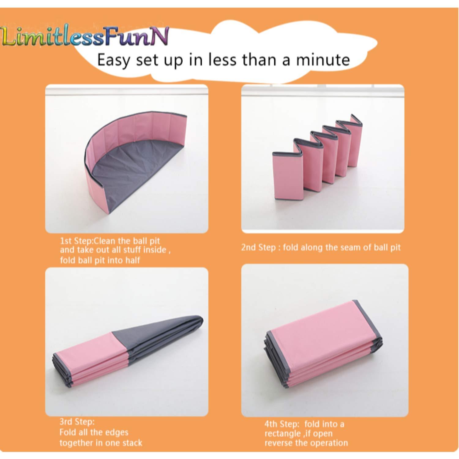 LimitlessFunN Foldable Double Layer Oxford Cloth Kids Ball Pit, Play Ball Pool with Storage Bag (Balls Not Included) Playpen for Baby Toddlers (48 Inch, Large, Pink)