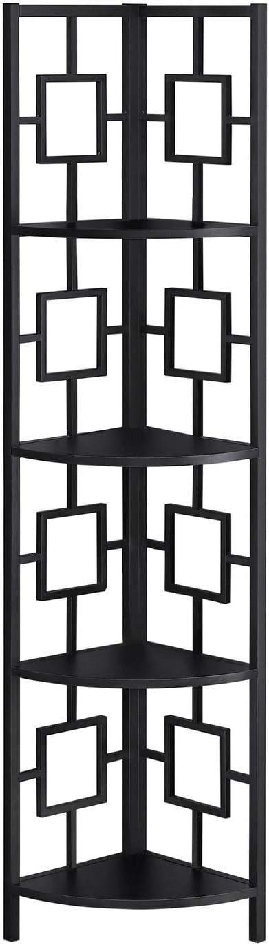 Monarch Specialties Bookshelf Bookcase Etagere Corner 4 Tier 62InchH Office Bedroom Metal Laminate Black Contemporary Modern