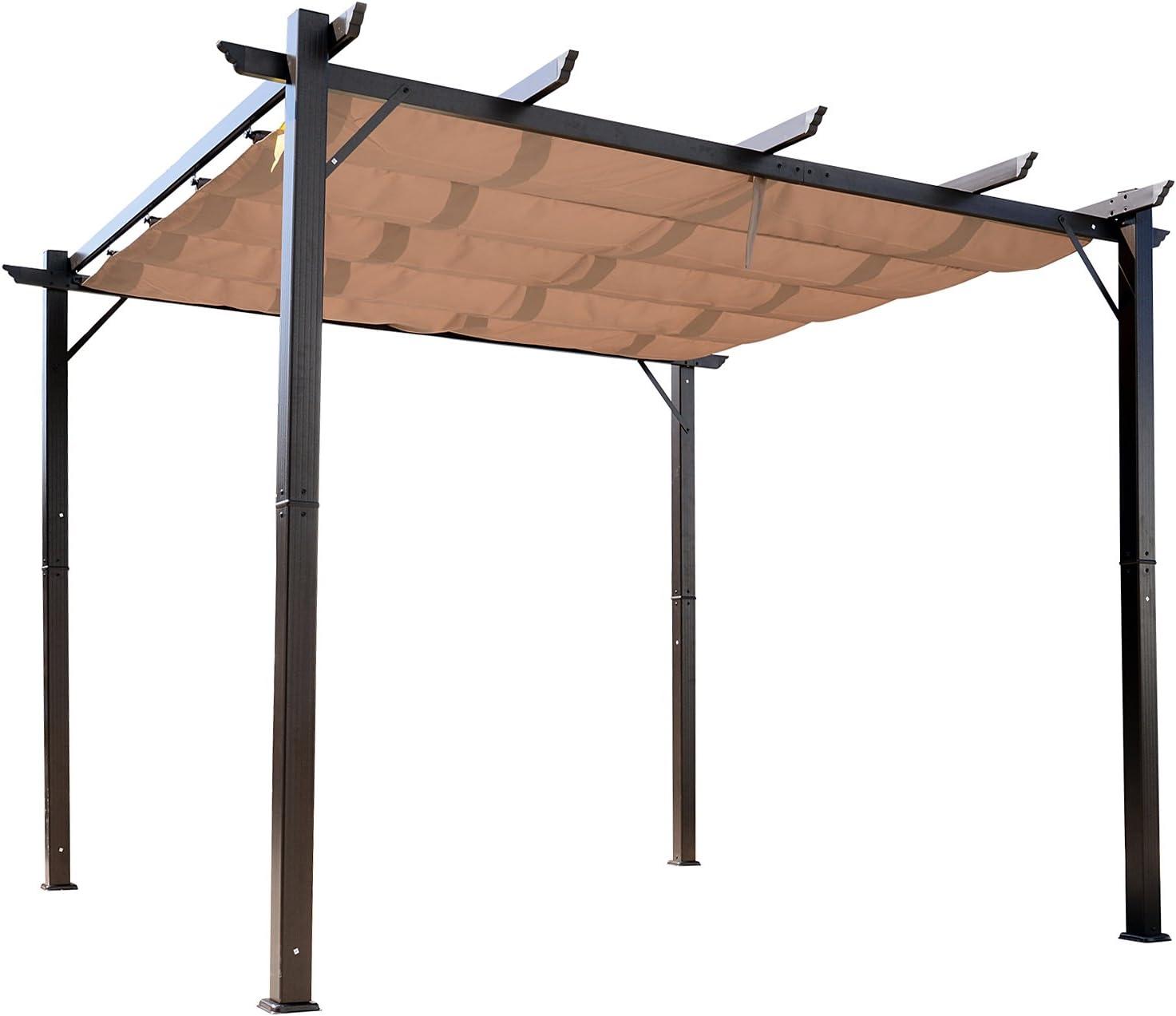 Outsunny 10' x 10' Pergola with Retractable Shade Canopy, Aluminum, Brown