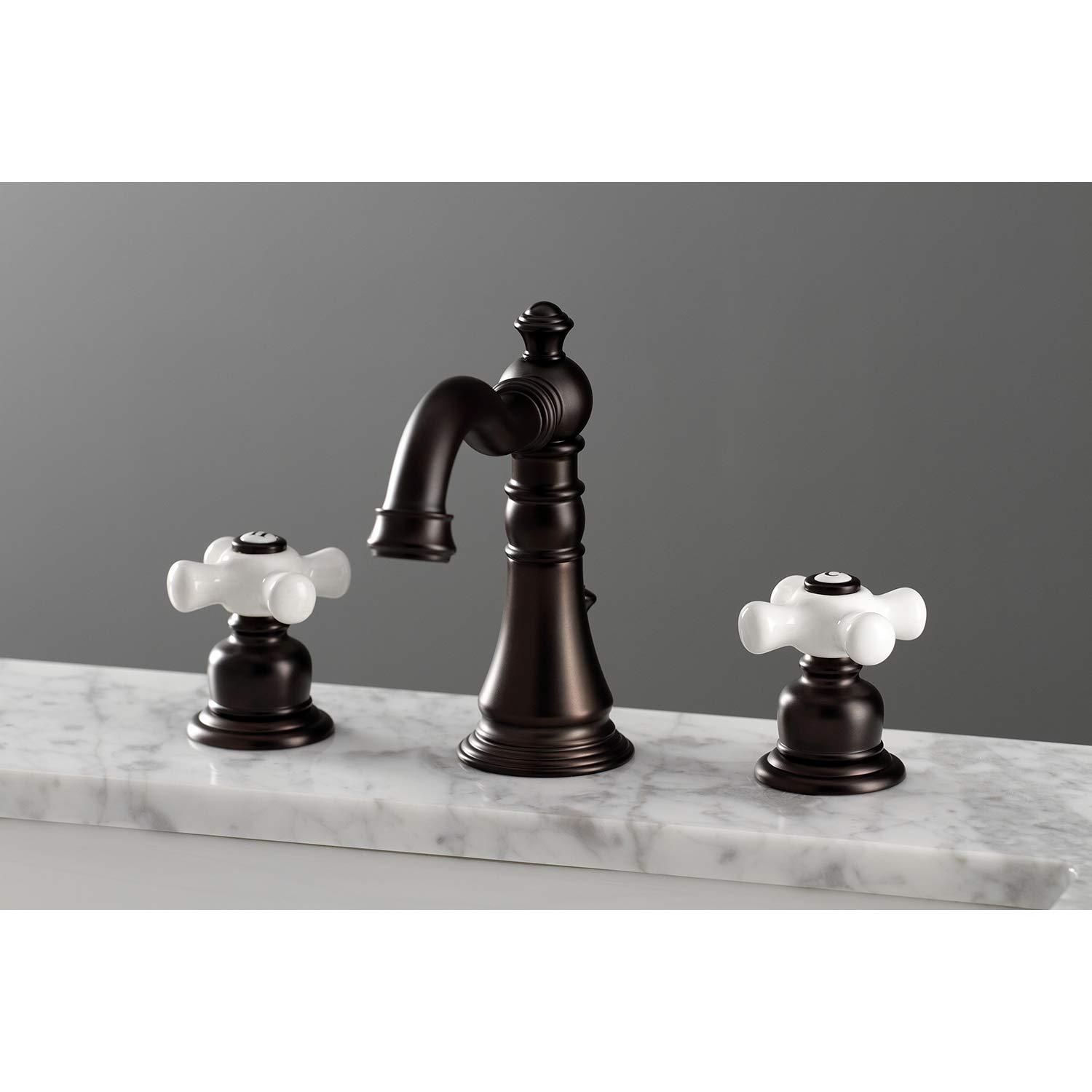 Kingston Brass FSC1975PX Kingston Brass American Classic Two-Handle 3-Hole Deck Mount Widespread Bathroom Faucet with Pop-Up Drain