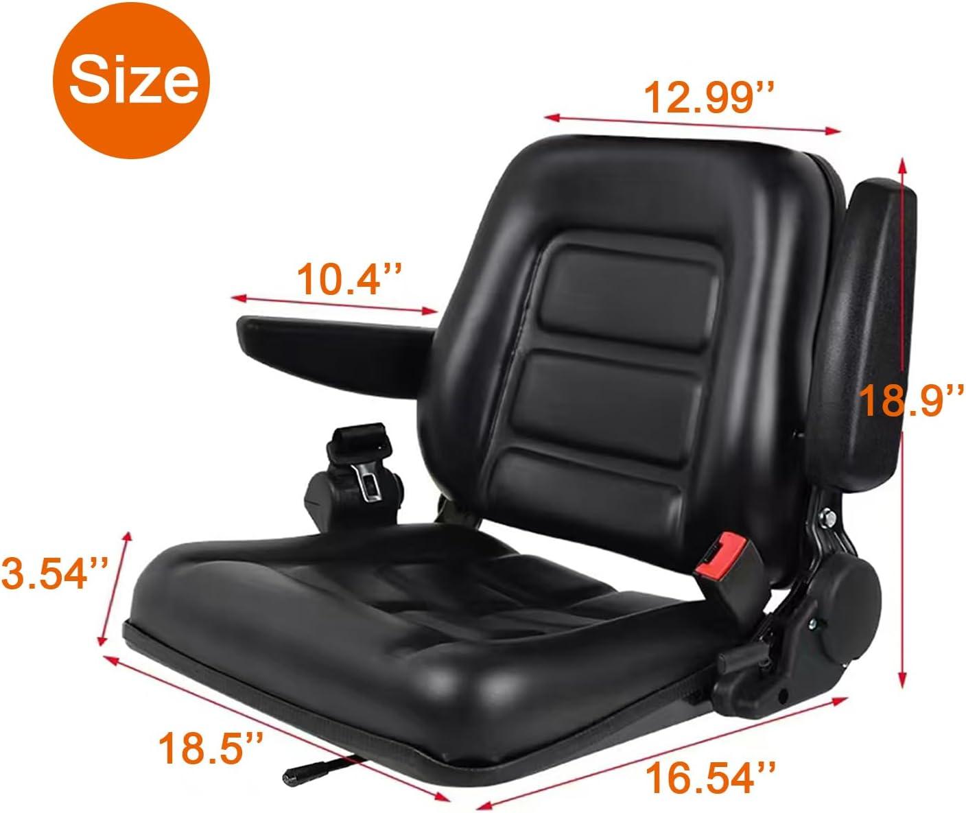 Black Adjustable PVC Forklift and Tractor Seat with Armrests