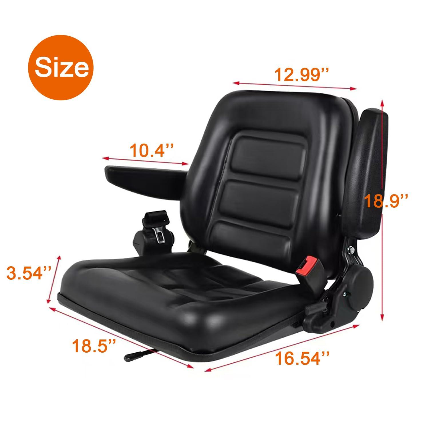 Black Adjustable PVC Forklift and Tractor Seat with Armrests