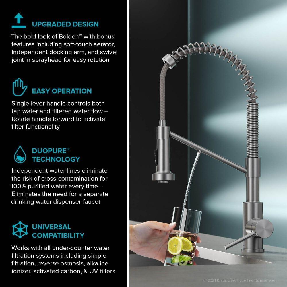 KRAUS Bolden 2-in-1 Commercial Style Pull-Down Single Handle Water Filter Kitchen Faucet for Reverse Osmosis or Water Filtration System in Spot Free Stainless Steel