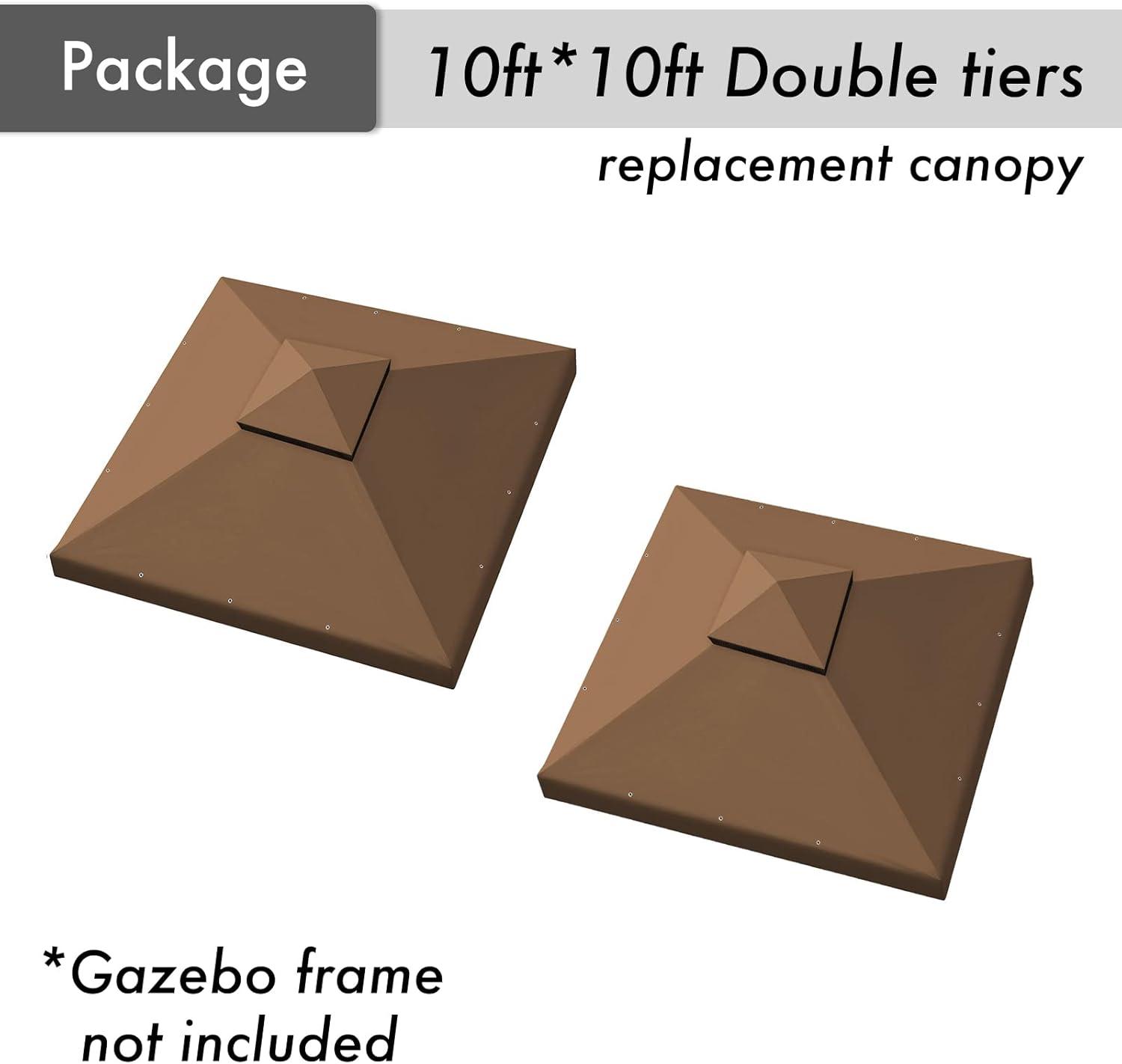 CuYeHt Canopy 10'X10' Replacement Gazebo Canopy top Patio Pavilion Cover Sunshade plyester Double Tiers-Brown