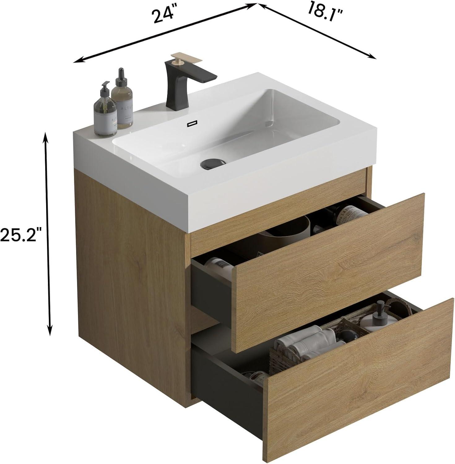 Little Tulip 36 inch Floating Bathroom Vanity with Sink, Modern Bathroom Cabinet inch Natural Oak