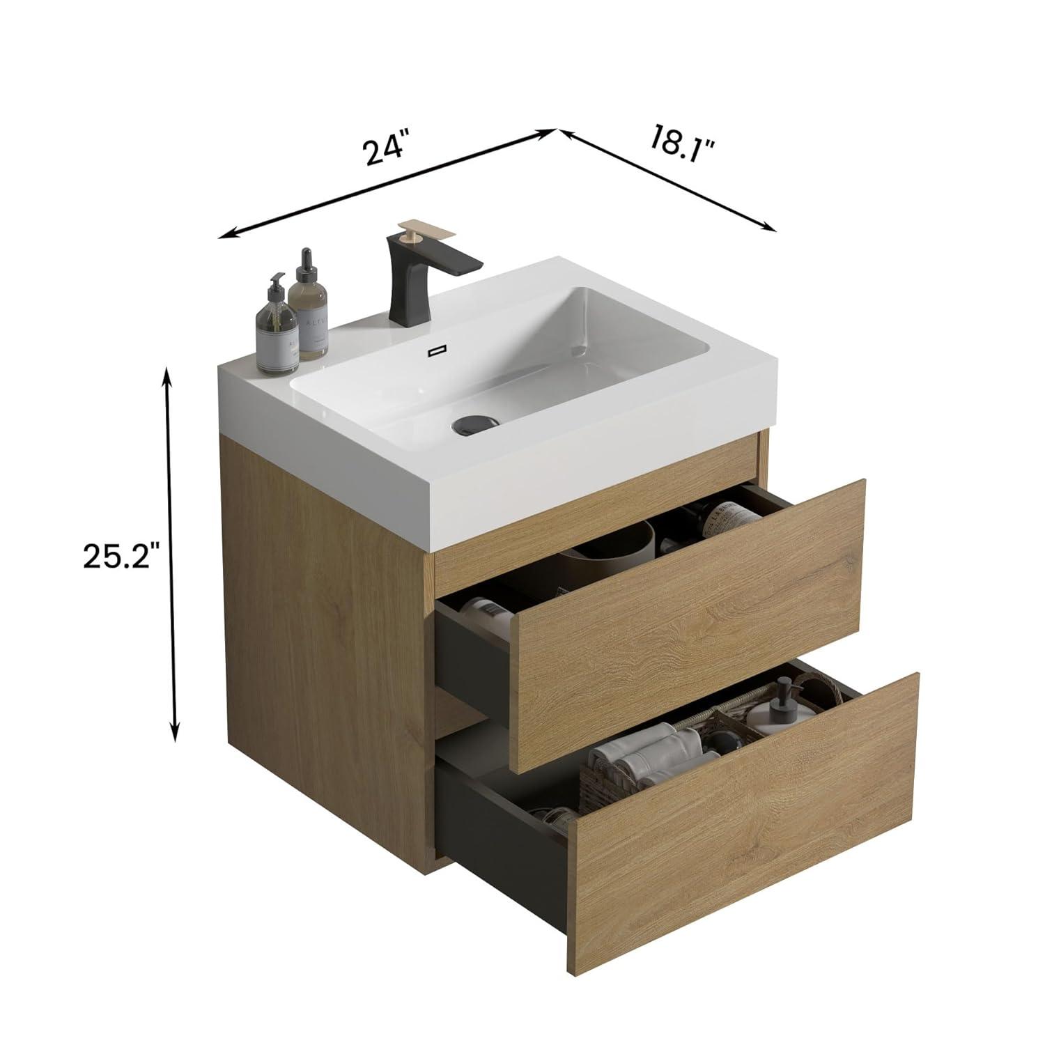 Little Tulip 36 inch Floating Bathroom Vanity with Sink, Modern Bathroom Cabinet inch Natural Oak