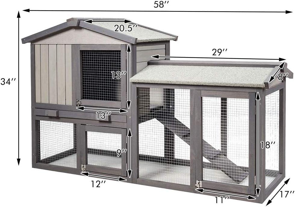 Gymax 58'' Wooden Rabbit Hutch Large Chicken Coop Weatherproof Indoor Outdoor Use Gray