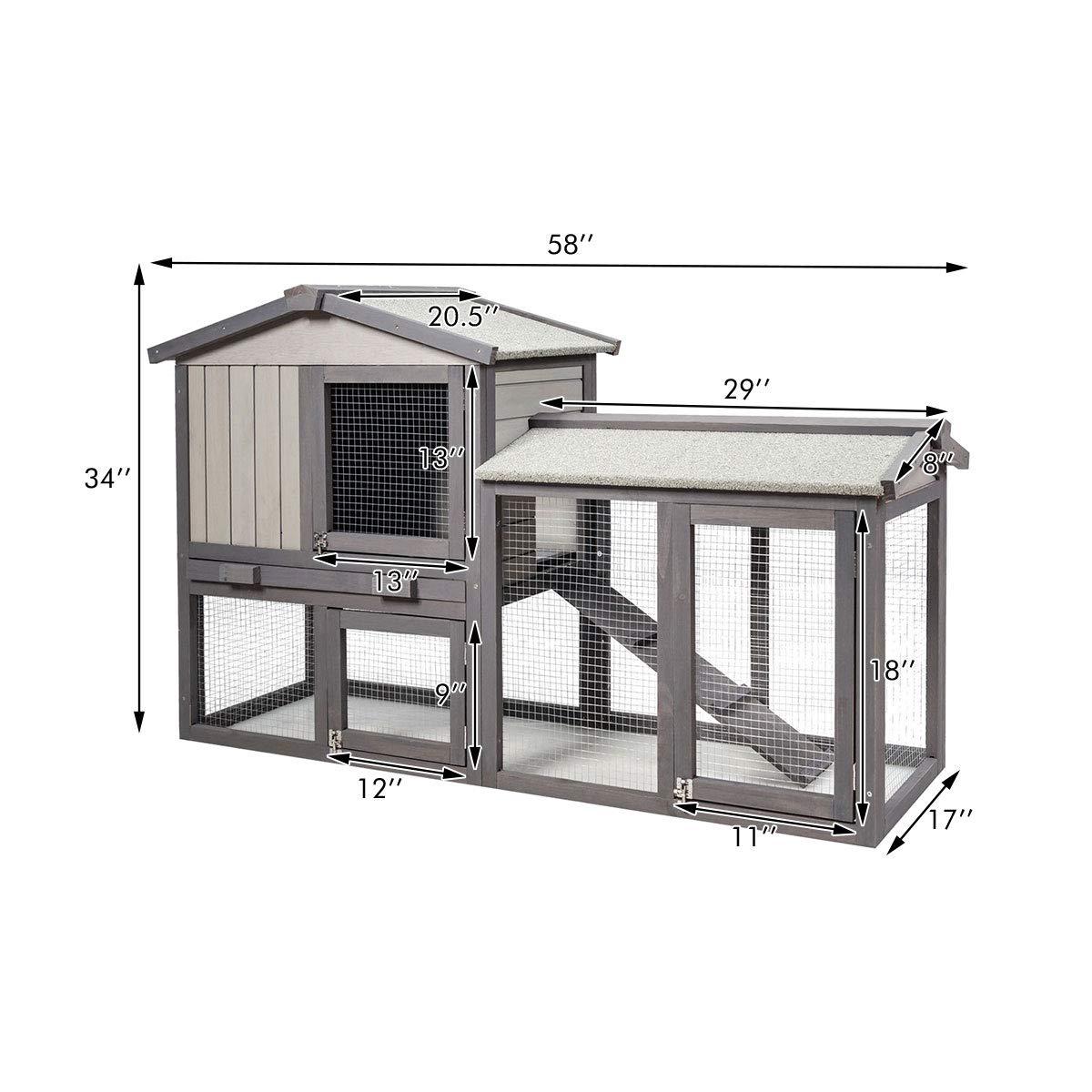 Gymax 58'' Wooden Rabbit Hutch Large Chicken Coop Weatherproof Indoor Outdoor Use Gray