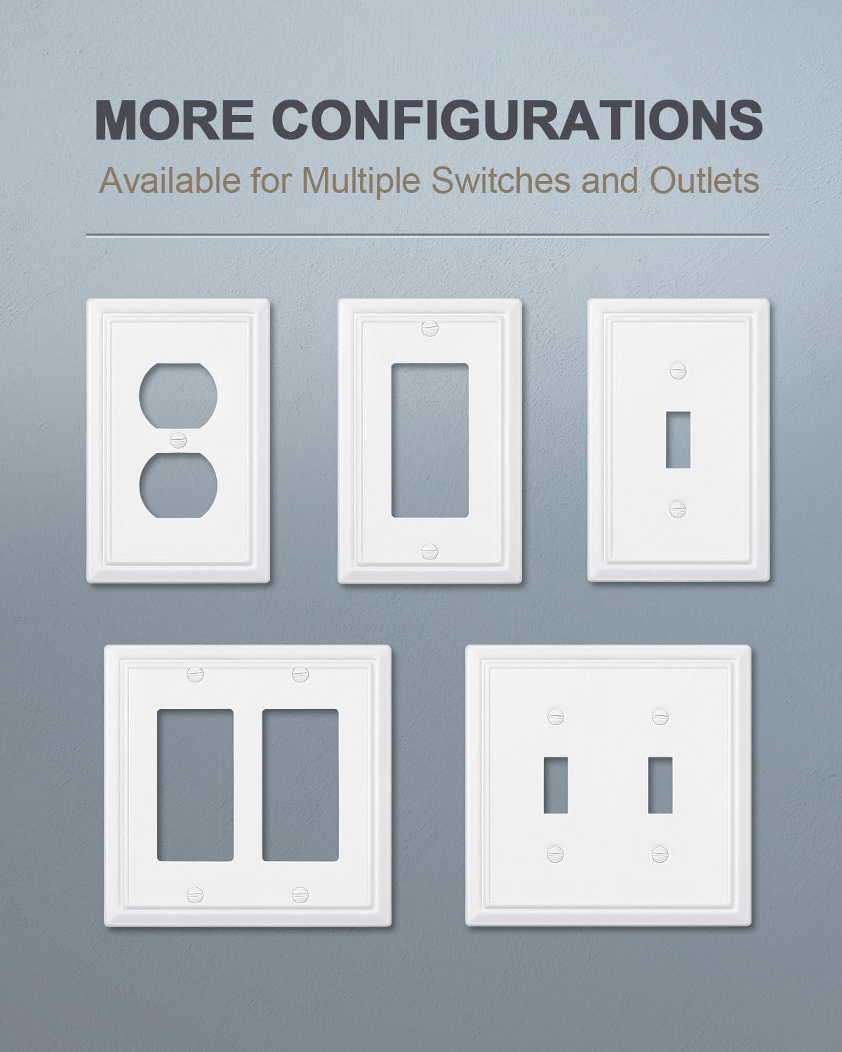 Modern Decorative Wall Plate Switch Plate Outlet Cover, Vintage Retro Wood Grain Design(Single Toggle-4 Pack, White)