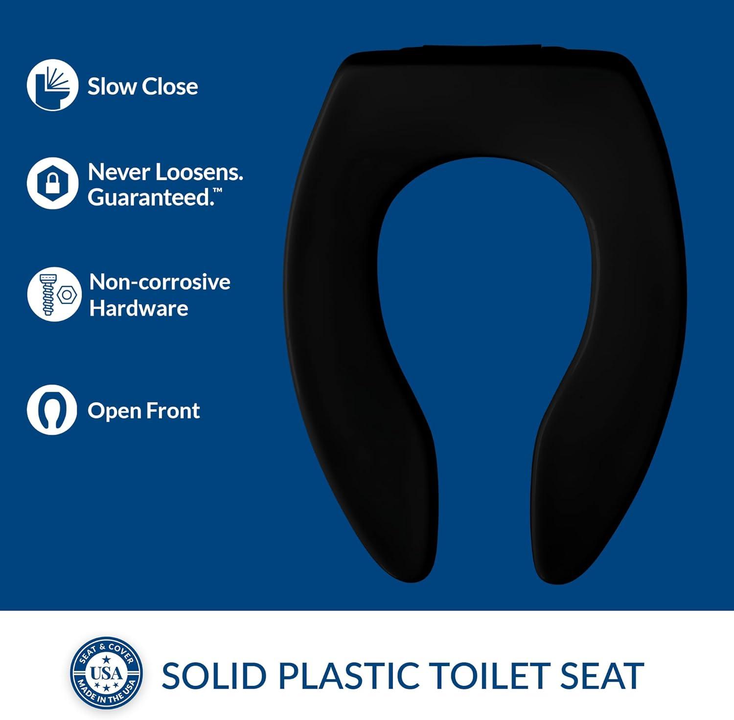 Bemis 047 1655SSCT 000 Toilet Seat Open Front Less Cover with Self Sustaining Check Hinge, Black, Elongated with Slow Close