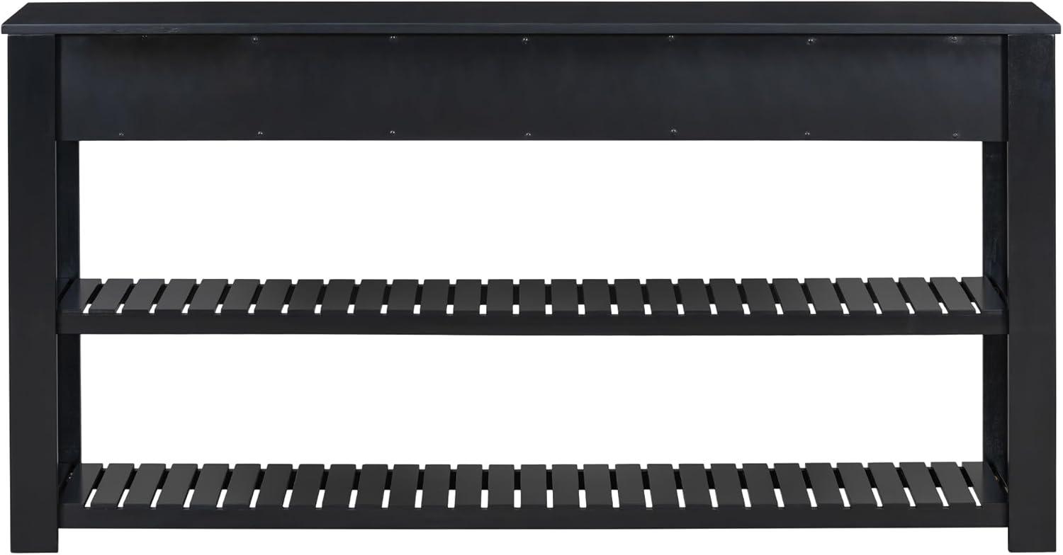 62.2" Stylish Console Table Table with 4 Storage Drawers and 2 Shelves for Entryway Hallway, Black 4M - ModernLuxe