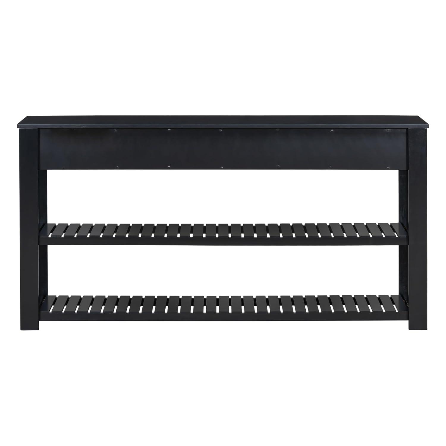 62.2" Stylish Console Table Table with 4 Storage Drawers and 2 Shelves for Entryway Hallway, Black 4M - ModernLuxe