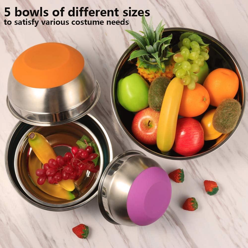 Colorful Stainless Steel Mixing Bowls Set with Non-Slip Silicone Bottoms