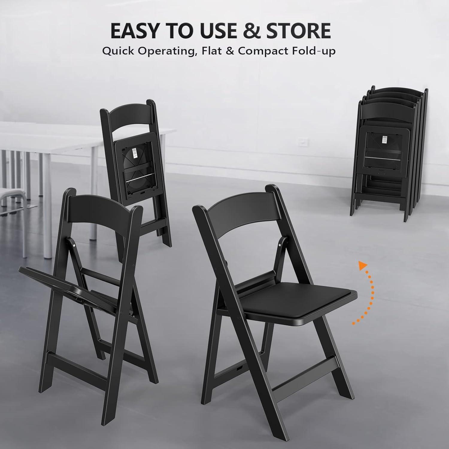 FCH Plastic Folding Chair with Padded Seat, Resin Foldable Chairs with Soft Cushion, Comfortable and Sturdy, Suitable for Indoor and Outdoor, Parties, Weddings, Commercial Events, Black, 1 Pack