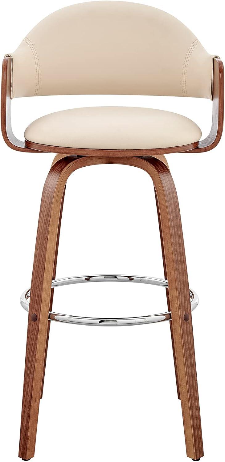 Daxton 30" Cream Faux Leather and Walnut Wood Bar Stool