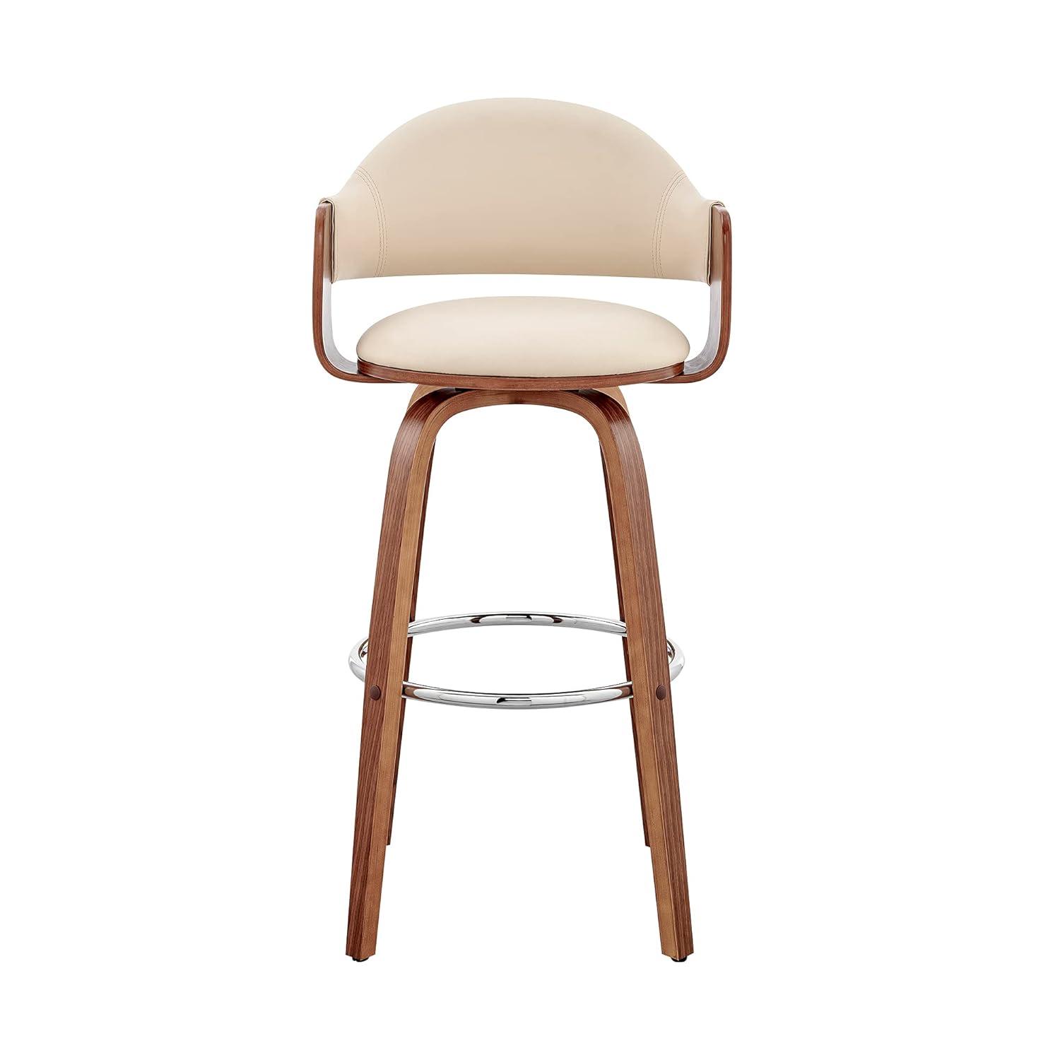 Armen Living 26" Daxton Counter Height Barstool with Cream Faux Leather Seat Walnut Finish Frame: Swivel, Footrest, Upholstered