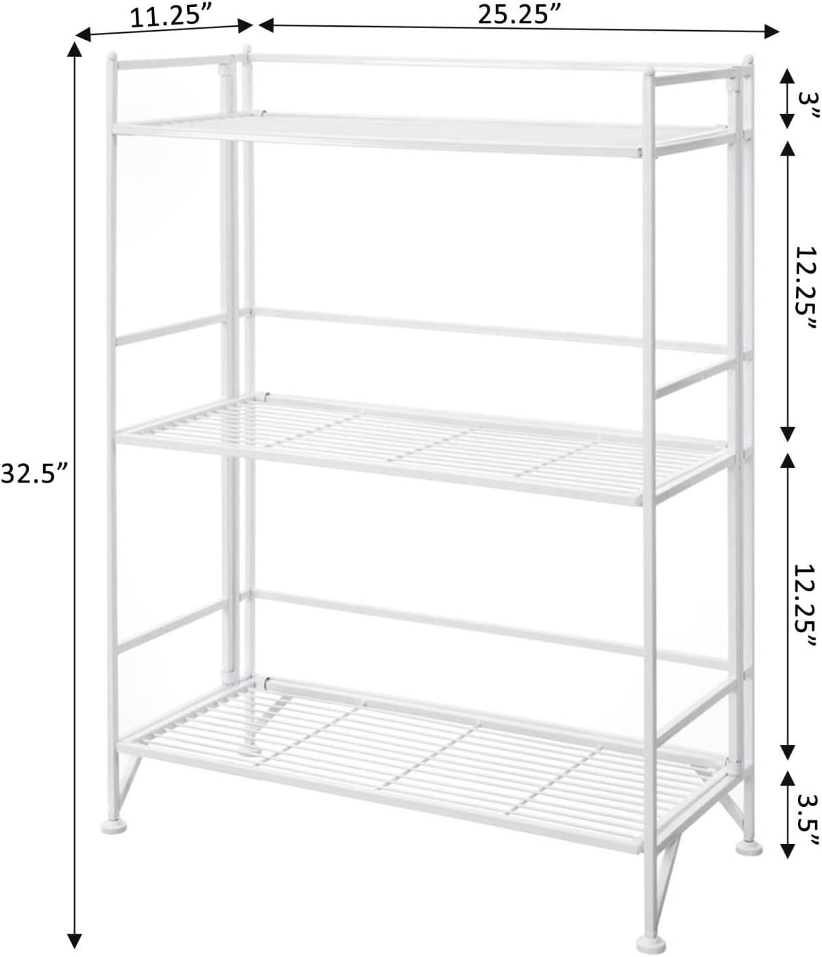 Convenience Concepts Xtra Storage Shelves - 3-Tier Wide Folding Metal Storage Shelves, Closet Organizer for Office, Laundry Room, Bedroom, Garage, Kitchen, Bathroom, White