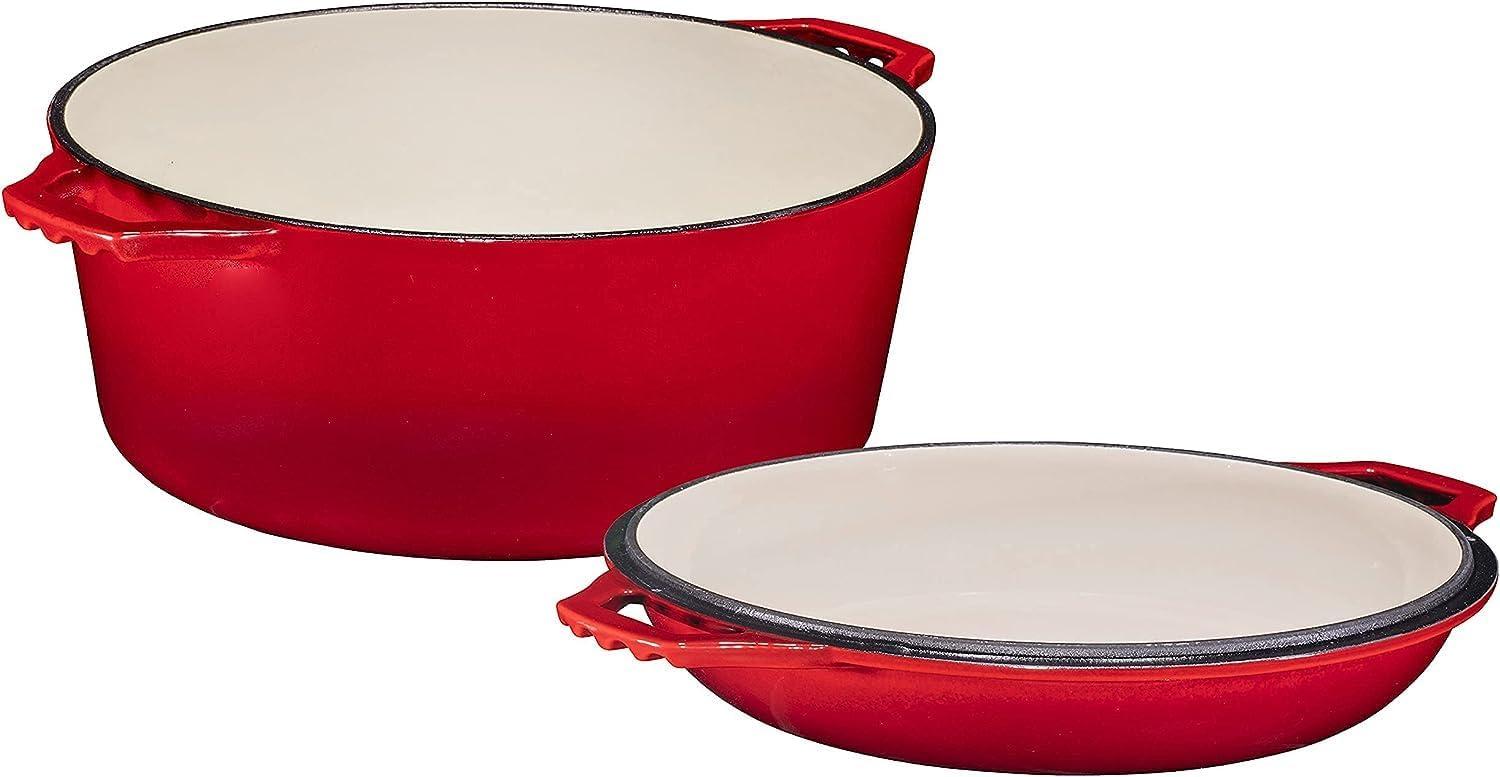 Red Enameled Cast Iron 7-Quart Dutch Oven with Porcelain Lid