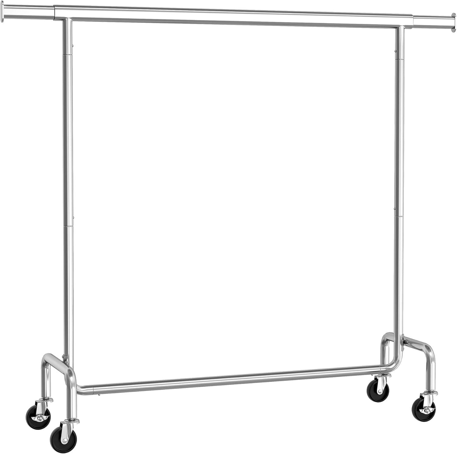 300lb Clothing Rack Heavy Duty Clothes Rack on Wheels Garment Rack Rolling Coat Rack for Bedroom Living Room Silver